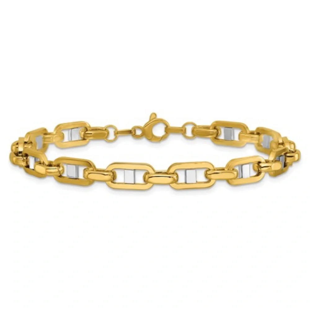 Leslie's 14K with White Rhodium Polished Fancy Flat Anchor Men's Link Bracelet
